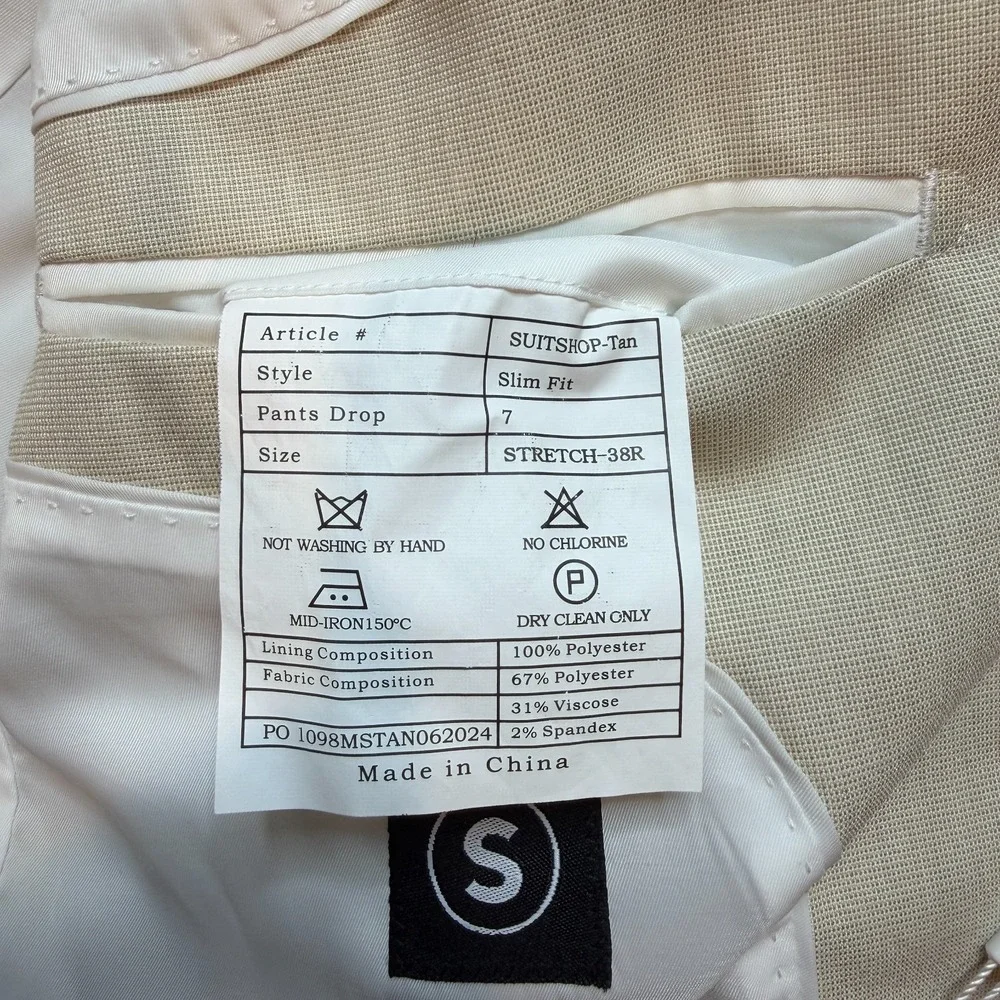 SuitShop Suit Mens 38R‎ Slim Fit Jacket Stretch Tan NWT